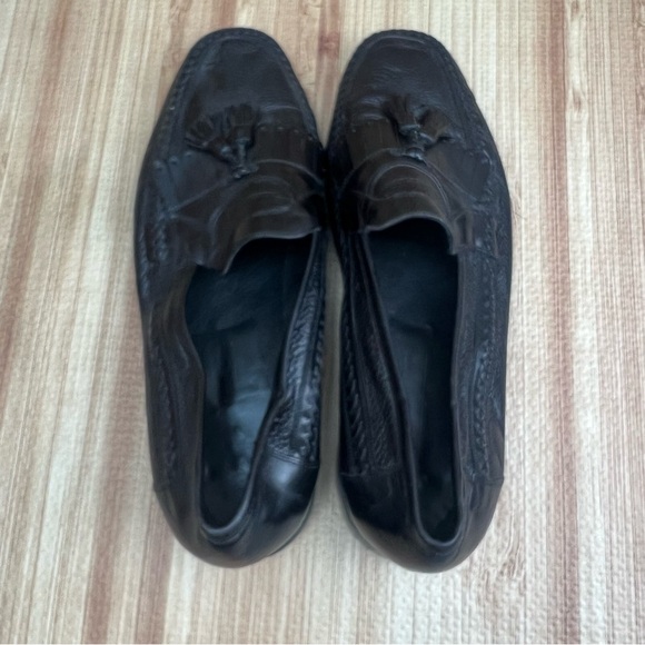 Johnston & Murphy Domani Shoes Size 12 Black Woven Leather Tassel Loafers Italy - Picture 9 of 12